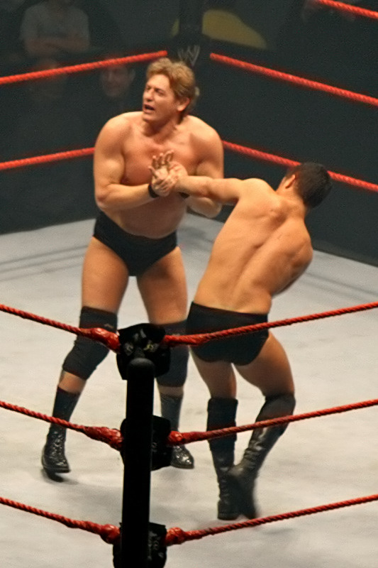 William Regal applies a standing wristlock to Cody Rhodes, Melbourne, 2007.
